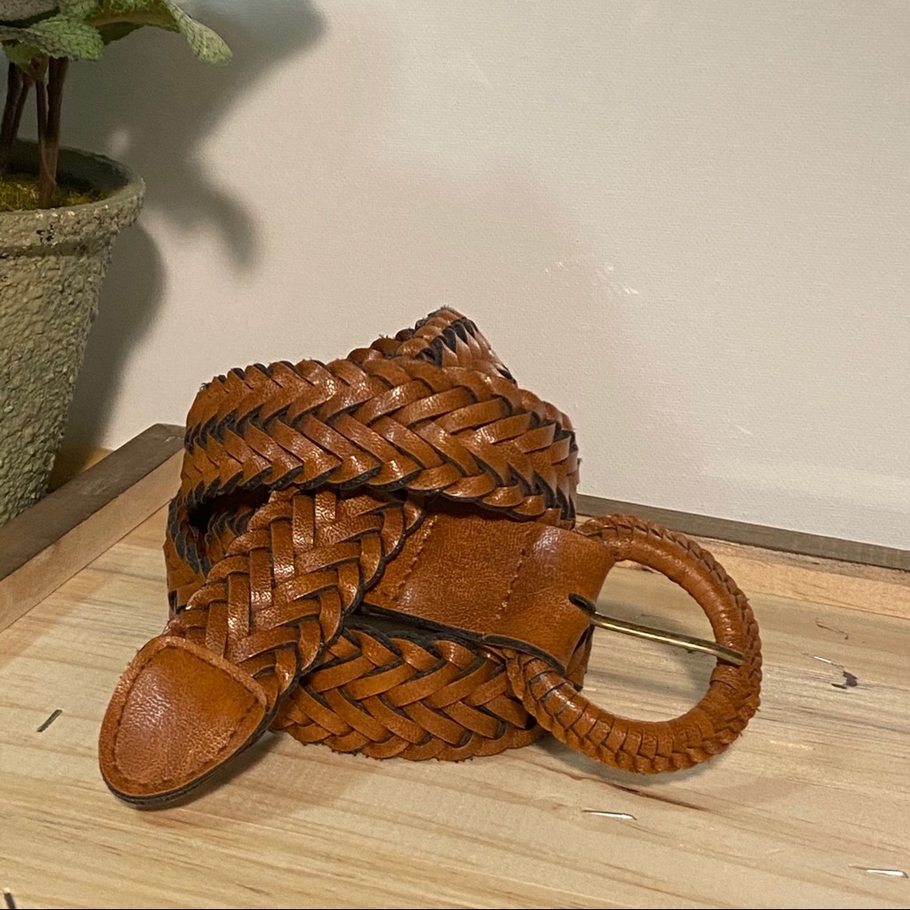 Brown Woven Faux Leather Boho Belt S/M